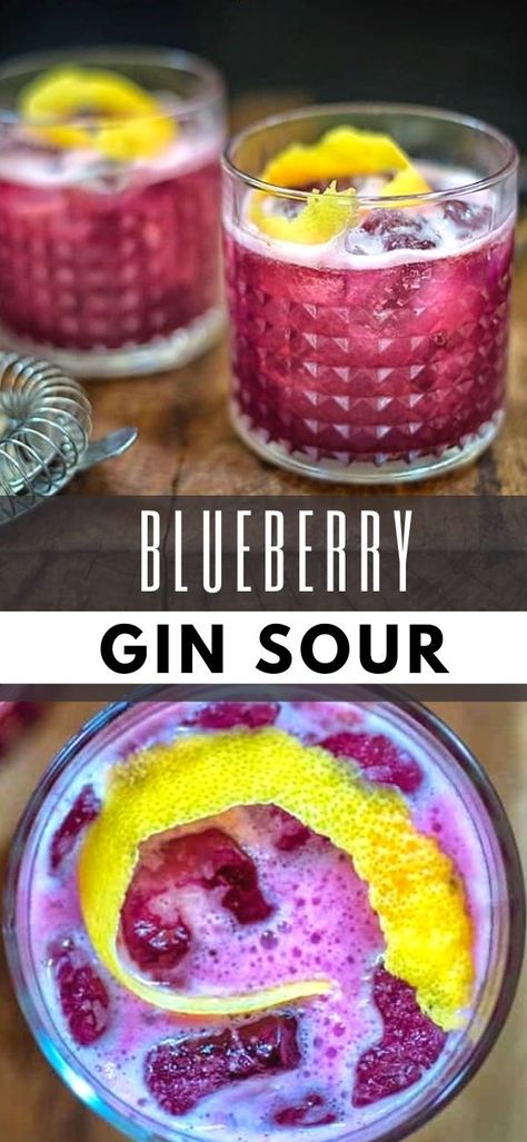 Blueberry Gin Sour, Alcohol Punch, Gin Drink Recipes, Blueberry Cocktail, Blueberry Gin, Gin Sour, Gin Recipes, Gin Cocktail Recipes, Gin Drinks