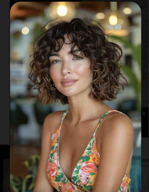 Short Wavy Highlighted Hair, Short Curly Haircuts Curtain Bangs, Short Wavy Hair Fringe, Bob Riccio, Short Wavy Haircuts, Curly Hair Trends, Natural Curly Hair Cuts, Wavy Bob Haircuts, Curly Hair Photos