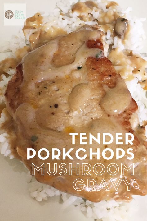 Try this delicious recipe for tender and juicy pork chops made with Campbell's cream of mushroom soup. Easy to make and tasty to eat. A comfort food just like grandma used to make. #porkchops #dinnerrecipe #mushroomporkchops #mushroomgravy Porkchops Crockpot Cream Of Mushroom, Pork Chops And Cream Of Mushroom, Smothered Pork Chops With Mushroom Soup, Smothered Pork Chops With Cream Of Mushroom Soup, Crockpot Pork Chops With Cream Of Mushroom Soup, Cream Pork Chop Recipes, Pork Chops With Cream Of Mushroom Soup Crock Pot, Baked Pork Chops With Cream Of Mushroom Soup, Baked Pork Chops With Mushroom Soup