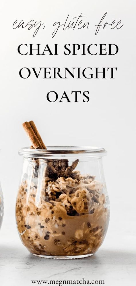 This easy grab-and-go breakfast has all the flavors of a spicy chai latte from your favorite coffee shop in a bowl of oatmeal. These chai overnight oats are a healthy gluten free and vegan breakfast that will keep you full the whole morning with whole grains, seeds, and natural sweetness. Breakfast meal prep just got a whole lot easier! #overnightoats #healthymealprep #grabandgobreakfast #chailatte #veganbreakfastrecipes Latte Overnight Oats, Chai Breakfast, Chai Overnight Oats, Overnight Oats Breakfast, Overnight Oats Vegan, Easy Oatmeal Recipes, Clean Eating Easy, Healthy Breakfast Meal Prep, Breakfast Oats Overnight