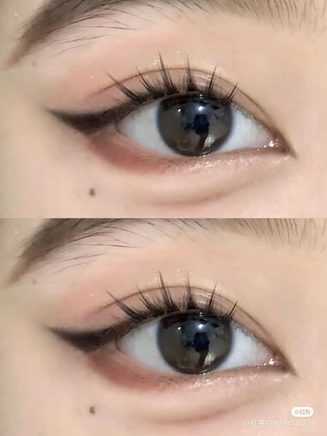 Cat Eye Douyin Makeup, Puppy Eyeliner Hooded Eyes, Bear Eyeliner, Manhua Lashes, Makeup Placement, Black Cat Makeup, Cat Face Makeup, Asian Makeup Looks, Mexican Memes