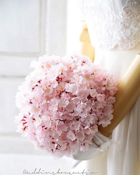 Really unusual and very feminine pink cherry blossoms bridal bouquet #weddingtheme #wedding #theme #unusual Cherry Blossom Wedding Bouquet, Cherry Blossom Wedding Dress, Cherry Blossom Bouquet, Cherry Blossom Wedding Theme, Cherry Blossom Party, Sakura Wedding, Flower Aesthetics, Cherry Blossom Theme, Blossom Wedding