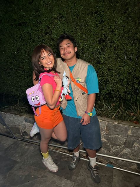 Dora Custome, Twin Day Spirit Week Couples, Dora And Boots Couple Costume, Dora And Diego Couple Costume, Dora Diego Costume, Couples Halloween Outfits Funny, Dora And Backpack Costume, Duo Halloween Costumes Black And Mexican, Halloween Costumes Couples Mexican