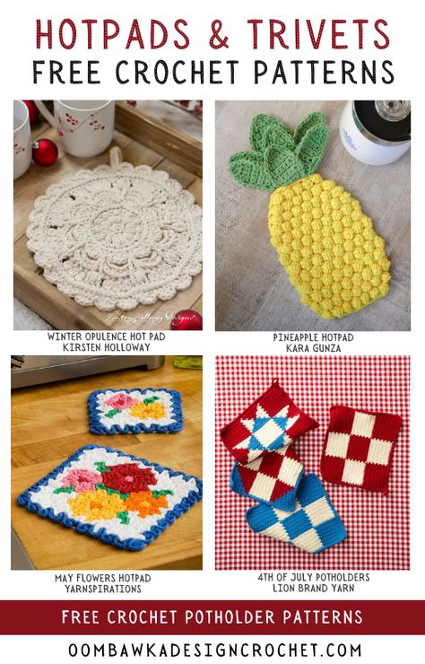 I have compiled a collection of free crochet patterns for making hot pads and trivets, as well as pot holders that can be given as gifts – plus, they’re a fun way to learn new stitches and techniques. Wiggly Crochet, Crochet Hot Pad, Macrame Wood, Crochet Pot Holders Free Pattern, Leaves Jewelry, Crochet Potholder Patterns, Rope Macrame, Crochet Hot Pads, Crochet Pot