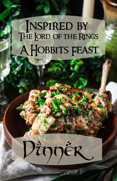 Lotr Feast, Hobbit Recipes, Hobbit Meals, How To Cook Rabbit, Movie Meals, Braised Rabbit, Fantasy Dinner, Dnd Food, Movie Recipes