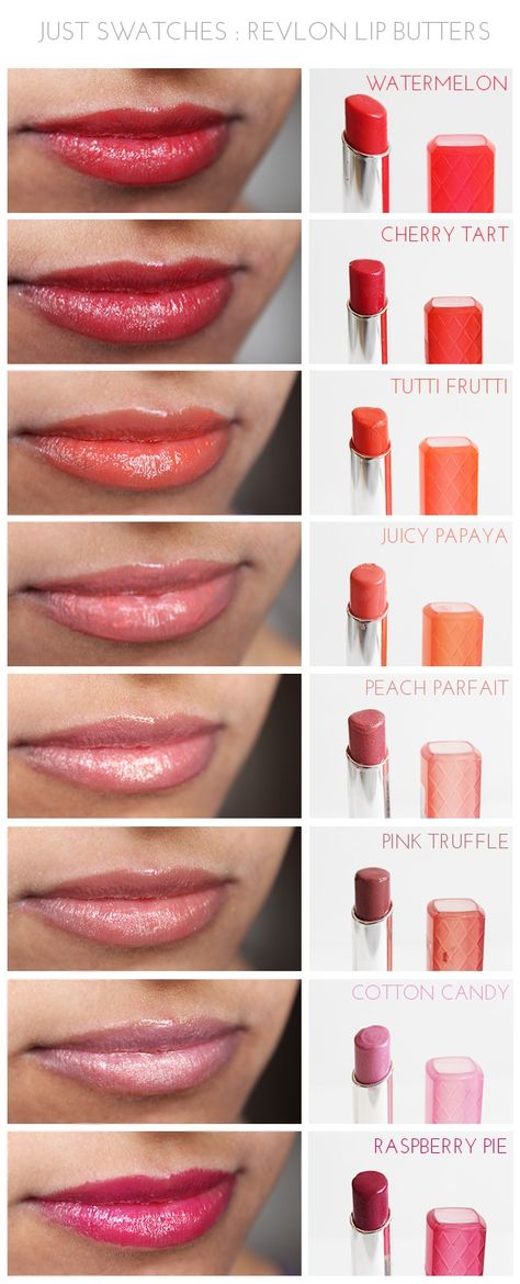 Lilac Lipstick, Revlon Lip Butter, Revlon Cosmetics, Peach Parfait, Revlon Lip, Revlon Colorburst, Revlon Lipstick, Light Pink Lip Gloss, Raspberry Pie