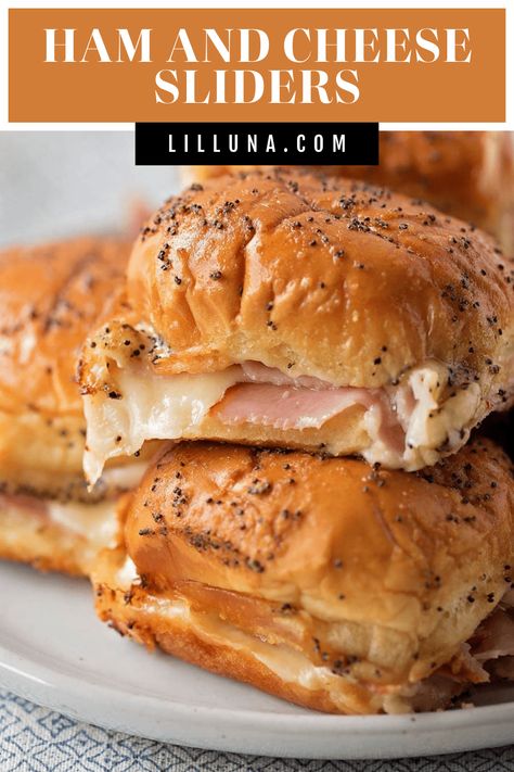 Quick + easy hot Ham and Cheese Sliders are absolutely addicting. They are a crowd favorite and disappear in minutes! #hothamandcheesesliders #hawaiianrolls #sliders #hamsliders #hamandcheese Brioche Sliders Recipe, Slider Sauce Recipe, Ham And Cheddar Sliders, Hot Sliders, Ham And Cheese Slider, Hot Ham And Cheese Sandwiches, Hot Ham And Cheese Sliders, Hot Ham Sandwiches, Ham Sliders Recipes