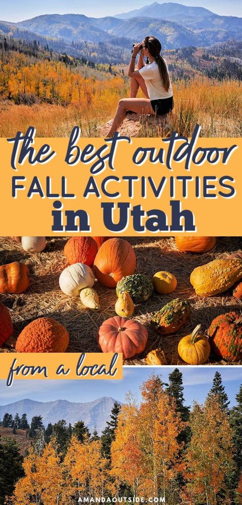 These are the best outdoor fall activities in Utah, from a Utah local! Fall is the perfect time to experience utah travel with fewer crowds and perfect temperatures. This list includes outdoor activities such as utah scenic drives, utah national parks, pumpkin patches, and so much more. Start planning your Fall adventure in Utah today! #utah #fall #utahtravel Fall In Park City Utah, Things To Do In Utah Fall, Park City In The Fall, Utah Fall Activities, Things To Do In Park City Utah Fall, Utah In October, Park City Utah In October, Salt Lake City Utah Things To Do In Fall, Utah In The Fall