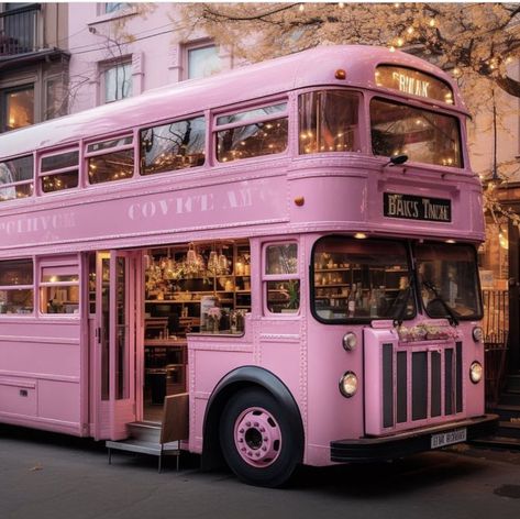 Converted Double Decker Bus, Renovated Bus, Pink Bus, Random Vintage, Mobile Coffee Shop, Pink Cafe, Brunch Cafe, Pink Mobile, Mobile Coffee