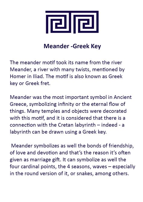 Meander (Greek Key) - The meaning Greek Designs Pattern, Meander Tattoo Greek, Greece Symbols Tattoo, Greek Tattoos With Meaning, Greek Meander Tattoo, Greek Key Tattoo Women, Key Symbolism Meaning, Greek Bible Tattoos, Greek Culture Tattoo