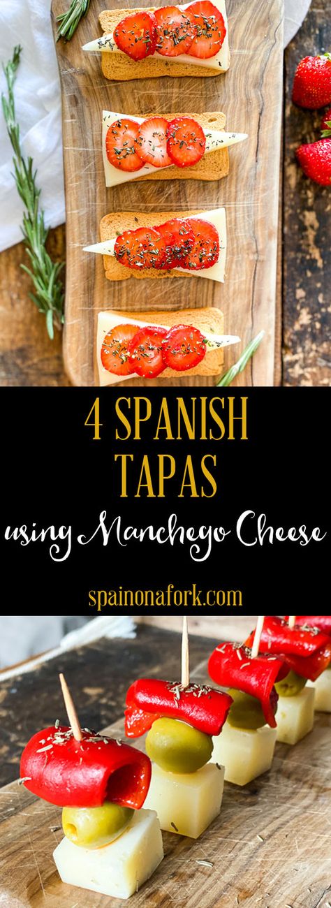 For those of you that have been to Spain, you know Spanish food is so much more than paella, gazpacho and sangria. Not that those things aren´t good, but we have so many other great things. Such as Manchego cheese, Spain´s famous sheep´s milk cheese. In these recipes, I will show you how to make 4 Dazzling SPANISH TAPAS using Manchego Cheese. Spanish Finger Food, Spanish Appetizers Easy, Spain Appetizer, Spanish Appetizers Tapas Party, Small Sandwiches For Party, Authentic Spanish Tapas Recipes, Tapas Recipes Party, Tapas Table, Spanish Tapas Party