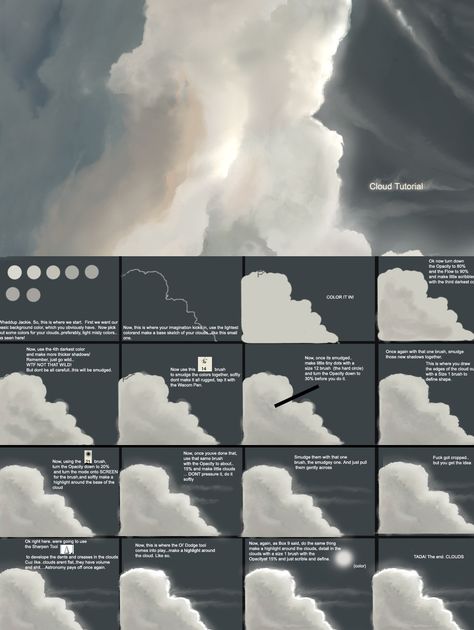 Cloud tutorial by Adonihs Digital Clouds Tutorial, Painting Clouds Digital, Clouds Digital Art Tutorial, How To Shade Clouds, Cloud Tutorial Digital, How To Draw Clouds Digital, How To Draw Clouds With Pencil, Paint Clouds Tutorial, Digital Art Clouds