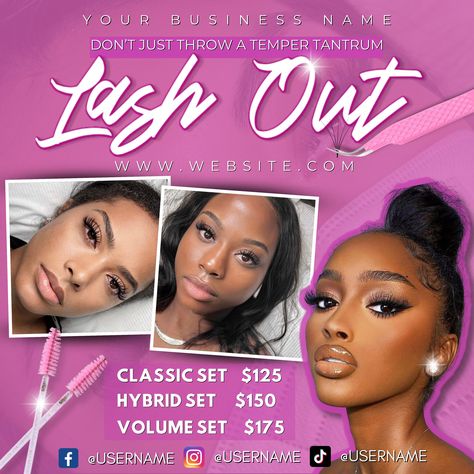 Lash Banner Ideas, Lash Tech Promo Ideas, Eyelash Extension Promotion Ideas, Lash Extension Logo Design Ideas, Lash Extension Flyer Design, Lashes Flyer Design, Lash Tech Flyers, Lash Extensions Flyer, Lash Sale Flyer Ideas