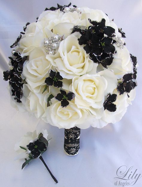 Wedding Bridal Bride Bouquet Wedding Bouquet, Bridal Bouquet, Bridesmaid Bouquet, Silk Flower Bouque Black Champagne Wedding, Champagne Wedding Flowers, Gold Wedding Bouquets, Black Wedding Flowers, Classic Wedding Bouquet, Gold Wedding Flowers, Black Bouquet, Vintage Wedding Flowers, Black Gold Wedding