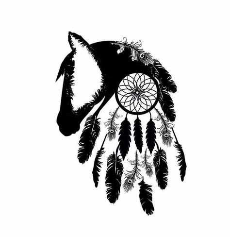 Horse Silhouette & Dream Catcher Tattoo outline black white feathers design @shontishar Horse Shoe Dream Catcher Tattoo, Horse Dream Catcher Tattoo, Dream Catcher Silhouette, Horse Dream Catcher, Dream Catcher Outline, Feathers Tattoo Design, Indian Horse Tattoo, White Feather Tattoos, Dream Catcher Svg