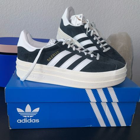 Brand New, Never Worn With Tags, Box, Extra Pair Of Black Laces Black & White Adidas Platform Gazelles Platform Adidas, Adidas Platform, Adidas Gazelle Black, Adidas Originals Shoes, Adidas Shoes Originals, White Platform, Black Platform, Shoes Brand, Adidas Gazelle