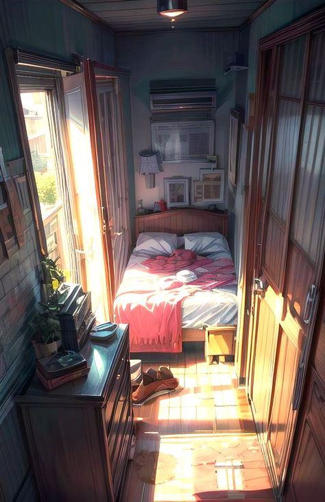 Anime Room Illustration, Anime Apartment, Fitness Friends, Japanese Bedroom, Metric Units, Interior And Exterior Design, Fantasy Rooms, Anime Room, House Illustration