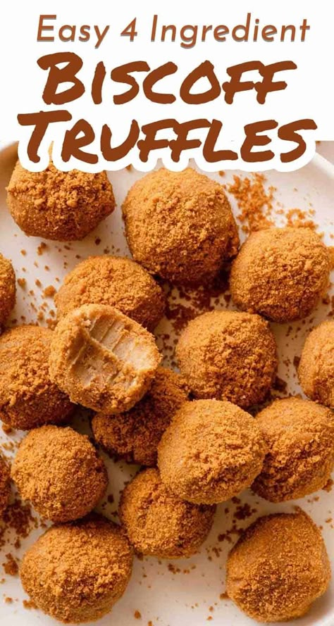 These easy truffles can be made with only 4 ingredients! They are super creamy and just melt in your mouth. A truffle perfect for any cookie butter lover! Biscoff Truffles, Biscoff Recipes, Easy Truffles, Vegetarian Cookies, Biscoff Cookie Butter, Cookie Butter, Truffle Recipe, 4 Ingredient, Best Dessert Recipes