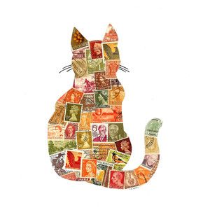 autumn cat made of stamps Postage Stamp Collage, Postage Stamps Crafts, Postage Stamps Collage, Stamp Collage, Autumn Cat, طوابع بريد, Cat Stamp, Old Stamps, Paper Collage Art