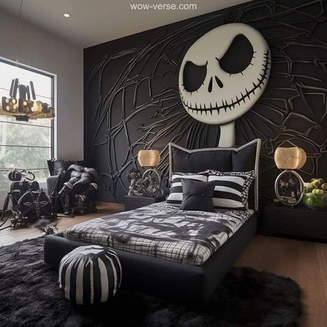 Jack Skellington Bedroom, Nightmare Before Christmas Pictures, A Nightmare Before Christmas, Christmas Bedroom Decor, Jack Nightmare Before Christmas, Bedroom Decor Dark, Gothic Decor Bedroom, Nightmare Before Christmas Decorations, Bedroom Game