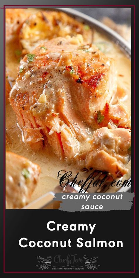 Coconut Sauce For Salmon, Salmon In Coconut Milk Sauce, Salmon In Coconut Sauce, Creamy Coconut Salmon, Salmon Recipes Coconut Milk, Coconut Milk Sauce For Fish, Fish In Coconut Sauce, Salmon With Coconut Cream Sauce, Creamed Salmon Recipes