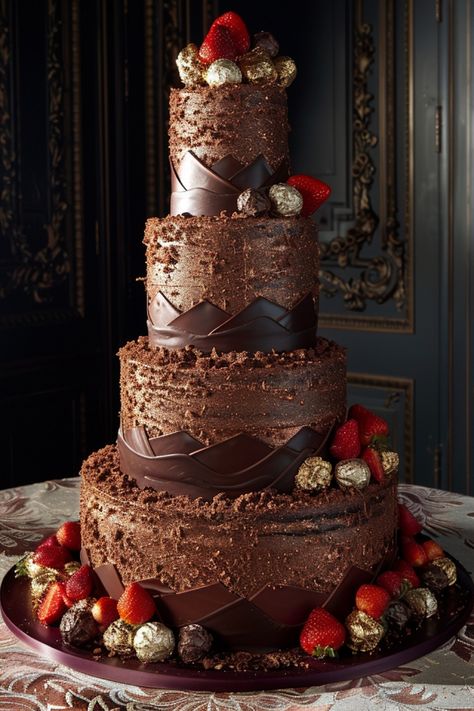 Rustic Chocolate & Berry Tiered Cake: Birthday Cake Aesthetic Chocolate Cake Birthday Aesthetic, Elegant Chocolate Cake Design Birthday, Chocolate Flavour Cake Design, Chocolate Raspberry Wedding Cake, Chocolate Naked Cake, Chocolate Strawberry Wedding Cake, Birthday Cake Aesthetic, Drop Cake, Jamun Recipe