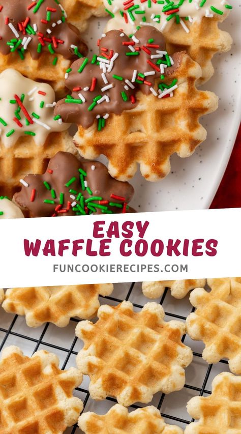 Made in a waffle maker rather than the oven, these soft Waffle Cookies are so much fun to make! Dip them in chocolate for a holiday twist. Waffle Cookies Recipe Holidays, Cookies In Waffle Maker, French Waffle Cookies, Waffle Cookies Recipe, Waffle Iron Cookies, How To Make Waffles, Waffles Easy, Blueberry Cookies, Chocolate Cookie Dough