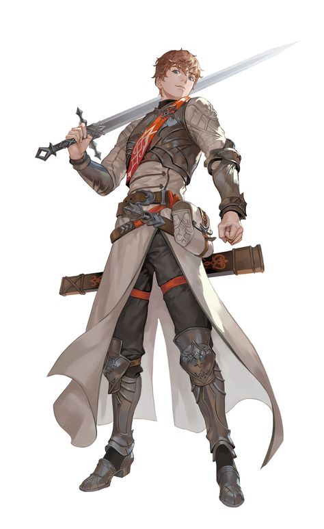 Fantasy Reference, Character Holding Swords, Swordsman Character Design, Poses With Swords Reference, Warrior Man, Dnd Knight Art, Knight Anime, Art Reference Swordsman, Warrior Character Design Male