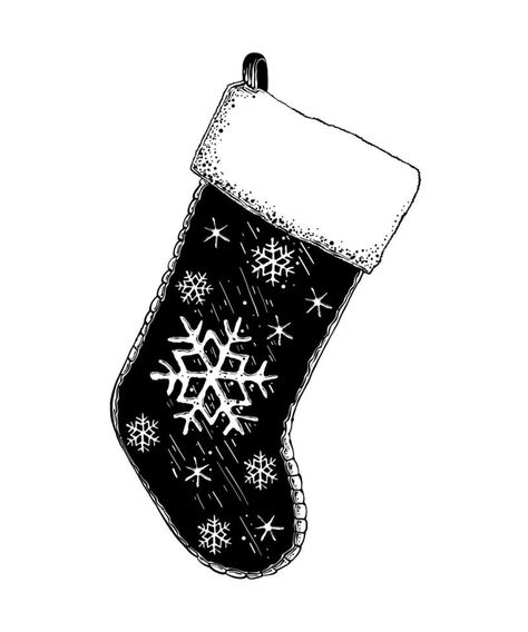 Vector engraved style illustration for posters, decoration and print. Hand drawn sketch of Christmas sock in black isolated on white background. Detailed vintage etching style drawing. Dark Christmas, Christmas Sock, Drawing Drawing, Graphic Elements, Christmas Socks, Designs To Draw, Etching, White Background, Hand Drawn