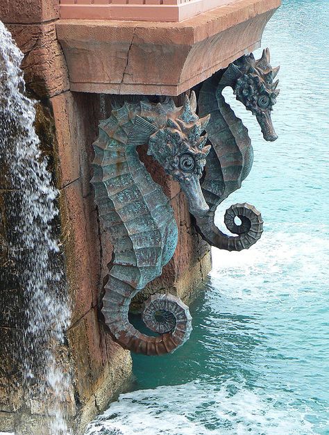 Beautiful statues form an intricate part of the architecture of Atlantis on Paradise Island, Bahamas. Every angle gives a new vista of the marine artistry. Day Court Aesthetic, Summer Court Aesthetic, Atlantis Aesthetic, Sailor Aesthetic, Acotar Aesthetic, Mermaid Garden, Summer Court, Modern Mermaid, Sweet Thoughts