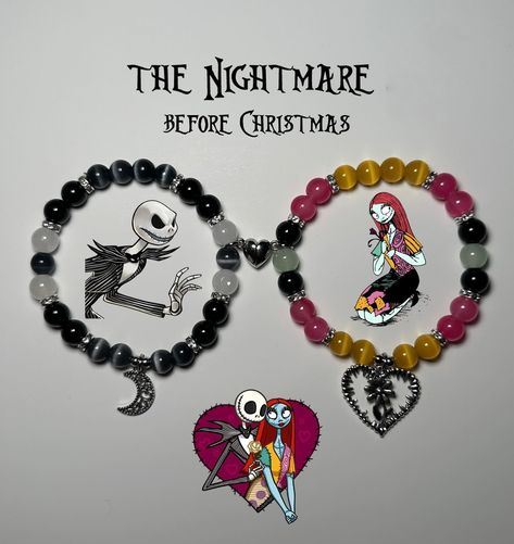 Matching jack and Sally bracelets available now!🌙🥀🎄🎅 • • • • • • • #braceletlover #braceletoftheday #jewelry #explore #instagood #explorepage+ #viral #matchingbracelets #halloween #jackskellington #jackandsally #timburton #matchingjewelry Jack And Sally Beaded Earrings, Jack And Sally Bracelets, Nightmare Before Christmas Bracelet, Corpse Bride Bracelet, Coraline Bracelet Ideas, Match Bracelets, Sally And Jack, Bracelet Ideas Matching, Matching Stuff