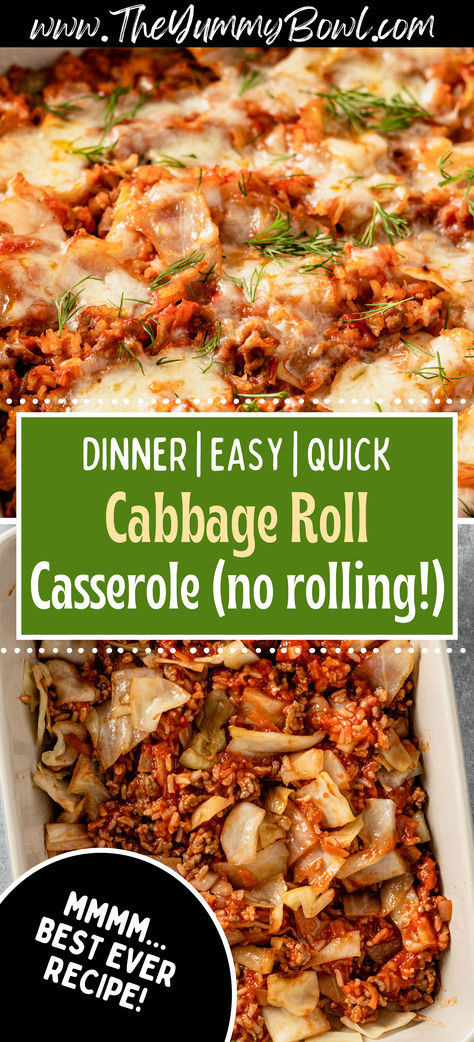 Skip the rolling! This hearty casserole with ground beef and cabbage is a simple way to enjoy cabbage rolls. #LazyCabbageRolls #WeeknightDinner #BeefCasserole #FamilyMeals Stuffed Cabbage Recipes Ground Beef, Ground Lamb And Cabbage Recipes, Cabbage Roll Unstuffed, Recipe With Cabbage And Ground Beef, Deconstructed Stuffed Cabbage, Cabbage Roll Casserole With Sauerkraut, Cabbage Roll Casserole Recipes, Golumpki Casserole, Lazy Man Cabbage Rolls Casseroles