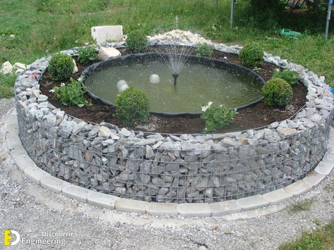 How To Make A Garden Pool From A Large Tire In Gabions Step By Step | Engineering Discoveries Tractor Tire Pond, Tire Pond, Build A Pool, Diy Ponds Backyard, Small Garden Landscape, Diy Pond, Gabion Wall, Landscaping Retaining Walls, Architectural Engineering