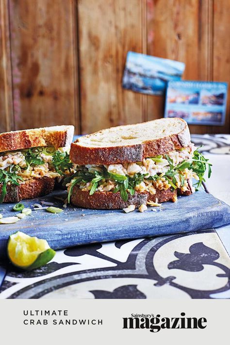 A Cornish classic, this delicious crab sandwich is a brilliant easy lunch idea, with a mayo, mustard and Tabasco sauce on sourdough bread. Get the Sainsbury's magazine recipe Crab Sandwich Recipe, Crab Sandwiches, Open Sandwiches, Magazine Recipe, Crab Sandwich, British Cooking, British Recipes, Sandwich Wraps, Sandwich Board