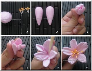 Craft Ideas for all: Handmade Clay Roses and Cherry Blossoms Fondant Flower Tutorial, Flower Step By Step, Polymer Flowers, Cold Porcelain Flowers, Gum Paste Flowers, Fondant Flowers, Polymer Clay Diy, Kraf Diy, Polymer Clay Flowers