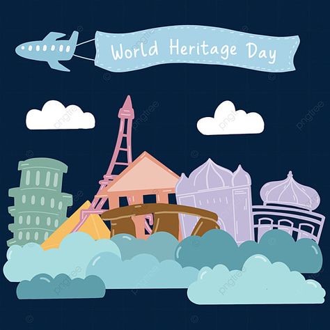 World Heritage Day Drawing, World Heritage Day, World Png, Heritage Day, Celebration Background, Indian Flag, Poster Drawing, Flag Background, Oceans Of The World