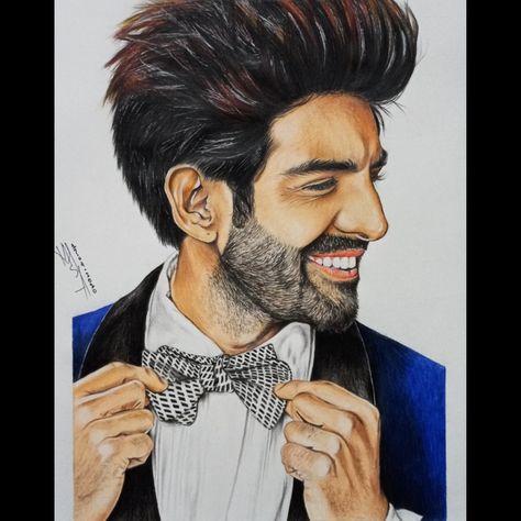 😍😍😍 his smile is so cute right? This is a pencil colour portrait of Kartik Aaryan ❤ Kartik Aaryan Drawing, Drawing With Pencil Colours, Pencil Colour Portrait, Pencil Colours, Colour Portrait, Drawing With Pencil, Kartik Aaryan, Sketches Pencil, Portrait Sketch