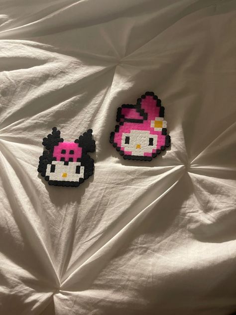 Kuromi Pearl Beads, Fuse Bead Patterns Rave, Kuromi Hama Beads, My Melody Perler, My Melody Perler Beads, Melanie Martinez Perler Beads, Kuromi Beads, Kuromi Perler Beads, Rave Kandi Ideas