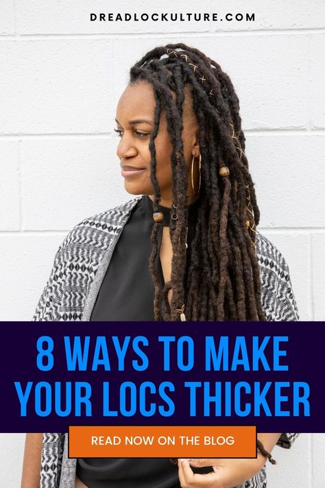 On our blog, we discuss 8 effective ways to make your dreadlocks thicker. Click the pin to learn more. How To Grow Dreadlocks Fast, Loc Moisture Routine, Woman Hairstyles Short, Braids Jumbo Hairstyles, Natural Locks Dreadlocks, Starter Loc Journey, Healthy Dreadlocks, How To Grow Dreads, Jumbo Hairstyles