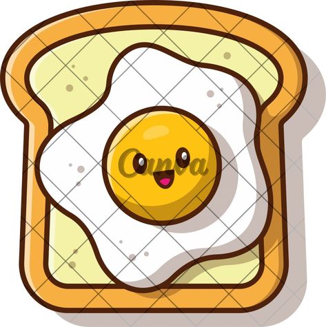 Cute Breakfast Toasted Bread With Egg Cartoon Vector Illustration - Icons by Canva Cute Bread Cartoon, Bread With Egg, Cartoon Breakfast, Bread Drawing, Cartoon Bread, Egg Cartoon, Cute Bread, Cute Breakfast, Toasted Bread