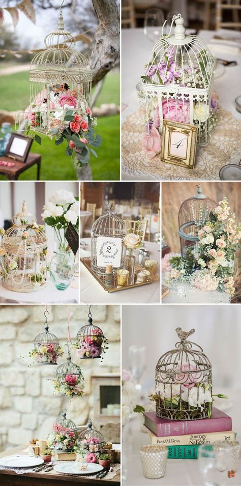 Diy Vintage Wedding, Vintage Wedding Centerpieces, Rustic Wedding Decor Diy, Vintage Bridal Shower, Vintage Wedding Theme, Birdcages, Vintage Garden Decor, Victorian Wedding, Vintage Wedding Decorations