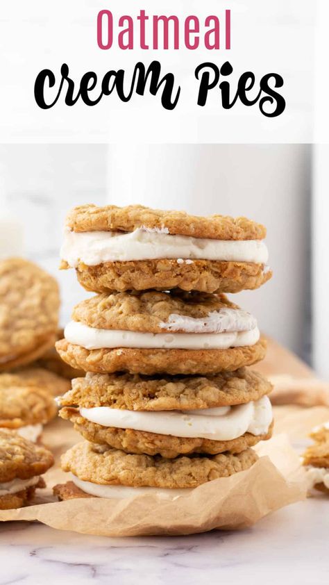 Oatmeal Pie Cookies, Oatmeal Cream Pie Cookies, Oatmeal Cream Cookies, Homemade Oatmeal Cream Pies, Soft And Chewy Oatmeal Cookies, Marshmallow Buttercream Frosting, Oatmeal Cream Pie, Soft Oatmeal Cookies, Chewy Oatmeal Cookies