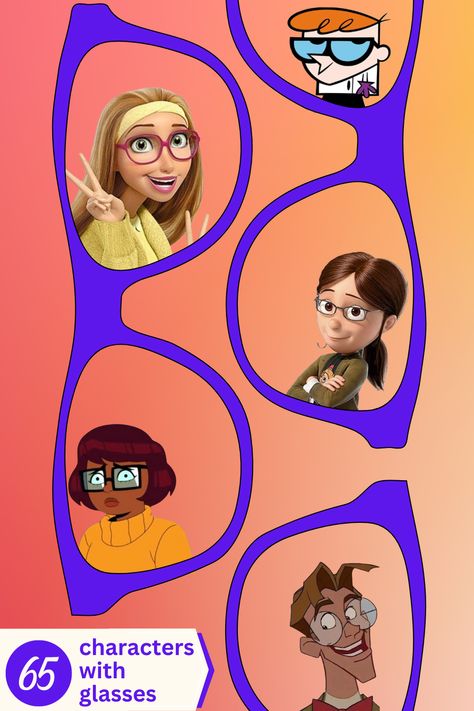 Cartoon characters with glasses Cosplay Ideas With Glasses, Movie Characters With Glasses, Smart Cartoon Characters, Characters With Glasses Halloween, Disney Characters With Glasses, Halloween Costume With Glasses, Cartoon Character With Glasses, Cartoon Characters With Glasses, Halloween Costumes With Glasses