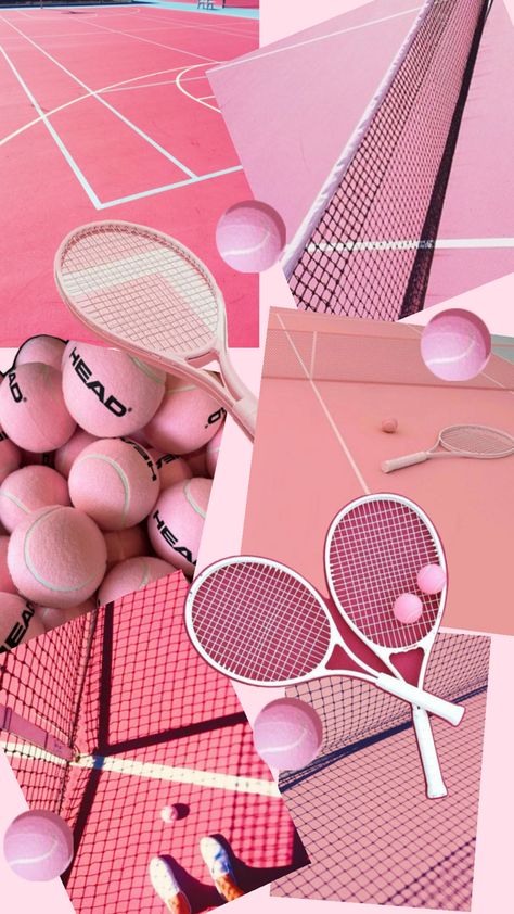 Pickleball Aesthetic Wallpaper, Tennis Balls Aesthetic, Pink Tennis Aesthetic, Tennis Collage, Pink Tennis Balls, Tennis Essentials, Pink Tennis Racket, Tennis Wallpaper, Tennis Poster