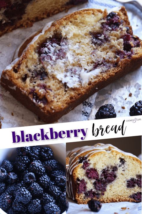 This Sweet Blackberry Quick Bread Recipe is loaded with blackberries and has a soft, buttery flavor. Plus, it's so easy to make! Dessert Recipes With Blackberries, Blackberry And Peach Recipes, What To Make With Fresh Blackberries, Blackberry Quick Bread, Blackberry Bread Easy, Recipe With Blackberries, Recipes With Frozen Blackberries, Blackberry Dessert Recipes Easy, Blackberry Baked Goods