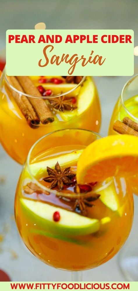 Need the perfect holiday cocktail for all of your upcoming holiday gatherings? I’ve got you covered with my Fall Pear And Apple Cider Sangria recipe. It’s made with fresh fruit like pears, apples, limes, oranges, and pomegranate. #PearandappleciderSangria #holidaycocktail, #sangria #white wine #Thanksgiving #cocktailrecipe #cocktail #christmasrecipes #holidaygatherings #fallcocktails #holidaydrinks #fallrecipes Pear Sangria, Autumn Beverages, Wine Thanksgiving, Sangria White, Apple Cider Sangria Recipe, Fall Sangria Recipes, Easy Sangria Recipes, Cider Sangria, Apple Cider Sangria