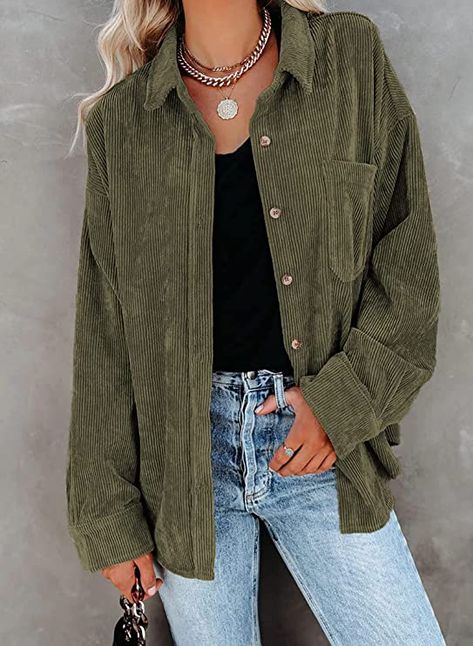 Corduroy Shirts, Pocket Shirt, Collar Blouse, Casual Blouse, Button Shirt, Oversized Shirt, Lapel Collar, Olivia Mark, Shirt Top