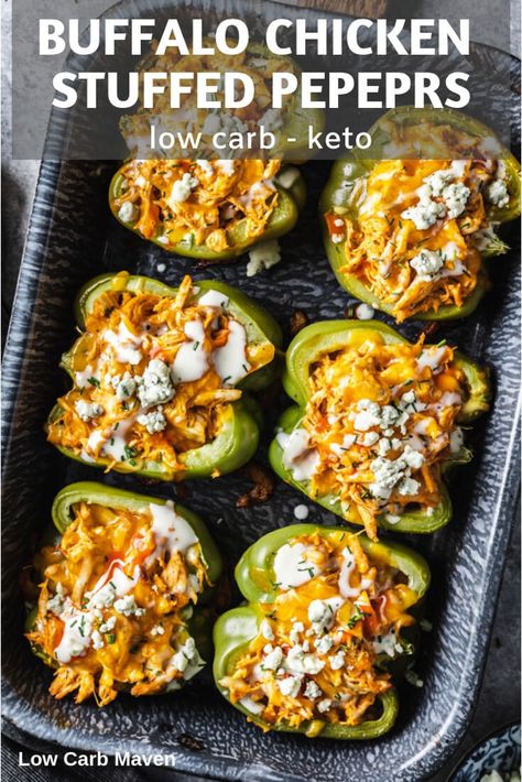 Buffalo Chicken Stuffed Peppers (Keto) Keto Meal Planning, Buffalo Chicken Stuffed Peppers, Low Carb Wraps, Low Carb Maven, Low Carb Snack, Resep Diet, Chicken Stuffed, Low Carb Diets, Recetas Keto