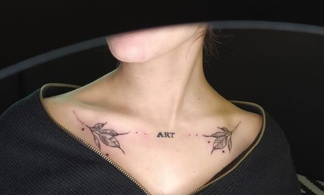 clavicle Tattoo Collar Bone Tattoo Goth, Middle Collar Bone Tattoo, Unique Collar Bone Tattoo Ideas, Color Bone Tattoos For Women, Symmetrical Collar Bone Tattoo, Coller Bone Tattoos Women, Clavical Tattoos Women, Collarbone Tattoos For Women, Clavicle Tattoos