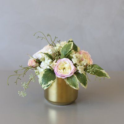 House of Hampton Roses Floral Arrangement Arrangement Flower, Paper Flower Arrangements, Silk Arrangements, Faux Hydrangea, Orchid Arrangements, Metal Vase, Peonies Bouquet, Handmade Flower, Table Flowers